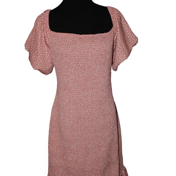 SALE Floral Smocked Mini Dress with Ruffle and Puffed Sleeves Pink XL NWT's - Picture 2 of 12